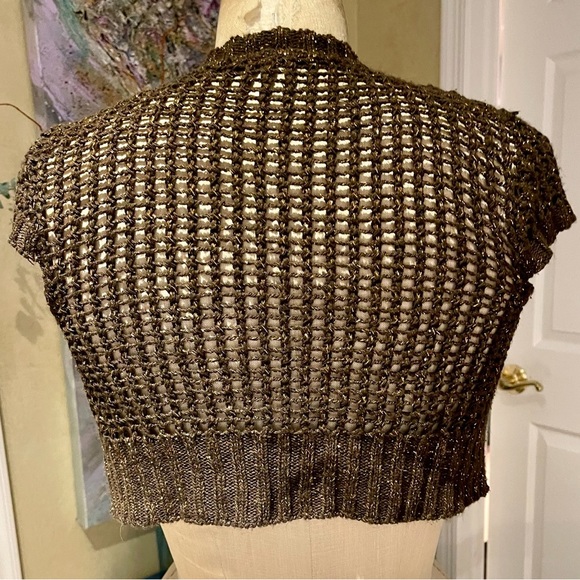 Mandee Cropped Knitted Cup/Slv Bolero-Shrug Cardigan |Brown/Gold |Acrylic/Lurex - Picture 2 of 9